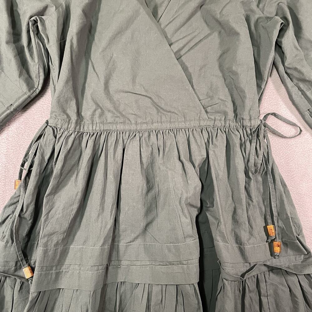 Madewell Emerald Green Poplin Long-Sleeve Faux Wrap Pockets Tiered Dress XXS - Picture 4 of 10
